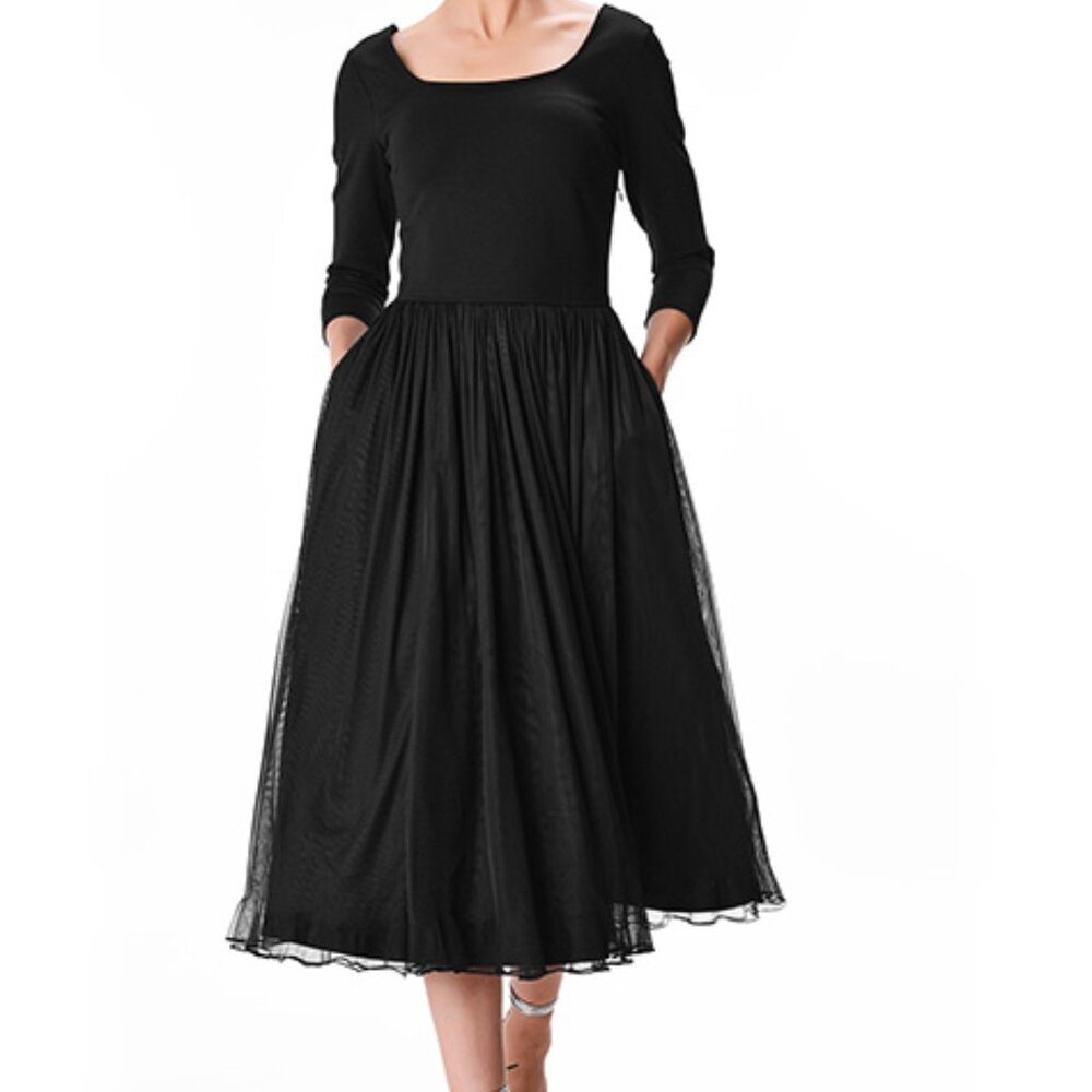 Eshakti Ponte and Tulle Fit-and-Flare Dress